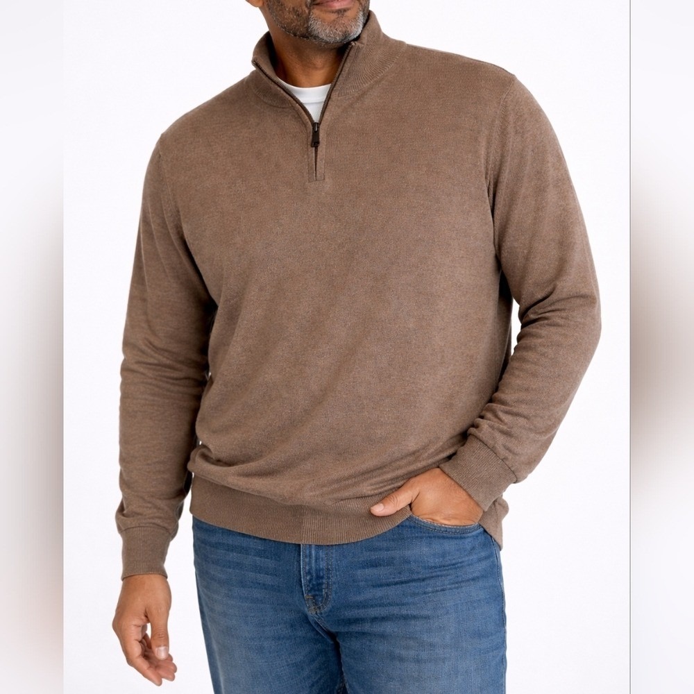 Old Money Quarter Zip Pima Cotton Sweater Mens XXL Neutral‎ Elevated Minimalist
